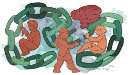 Illustration of people building a chain