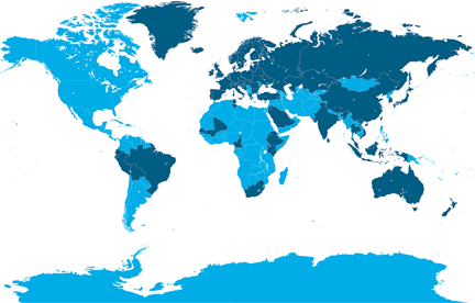 Dark blue indicates nations that require GMO labeling. Map content adapted from